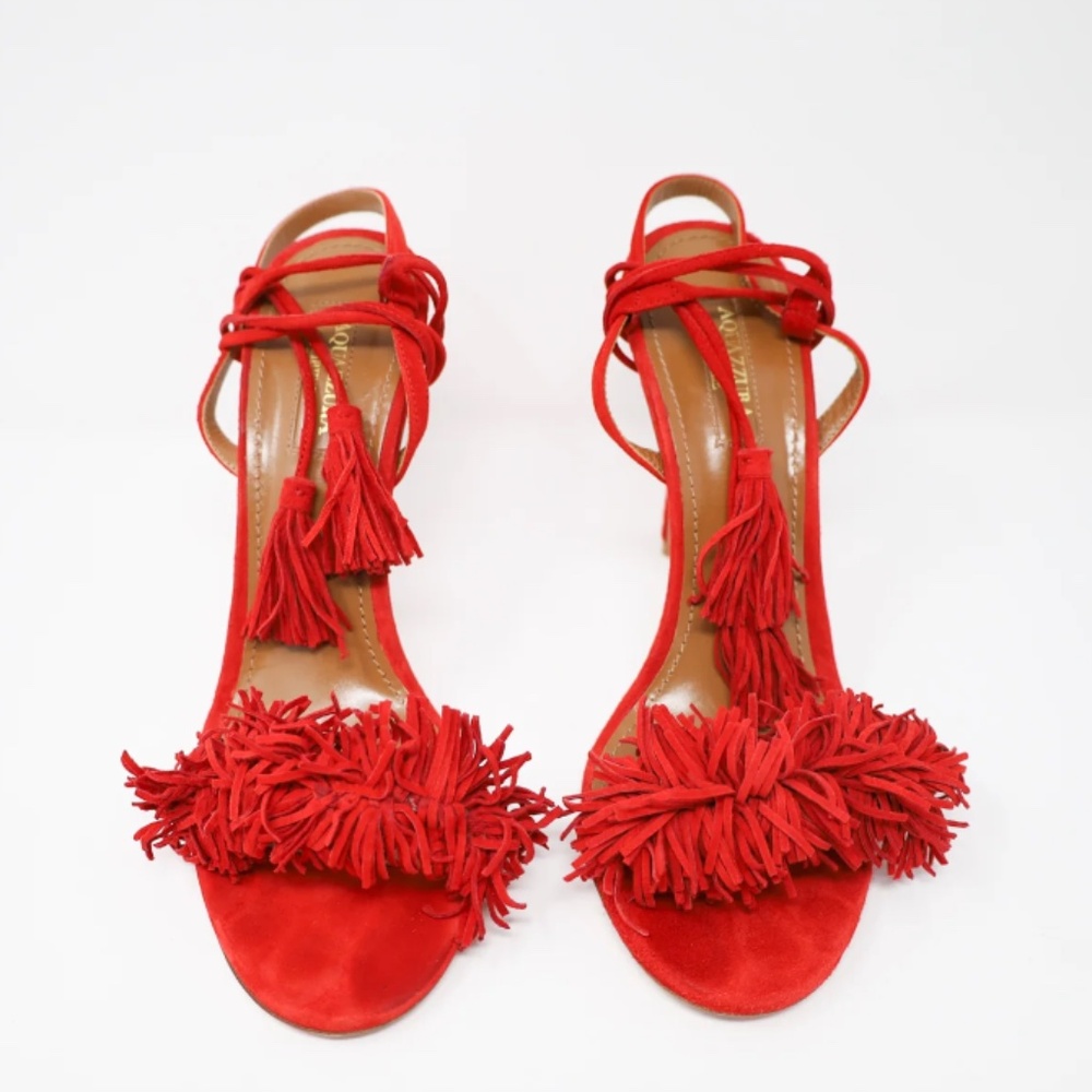 Aquazzura Orange Suede Tassel Fringe Sandals